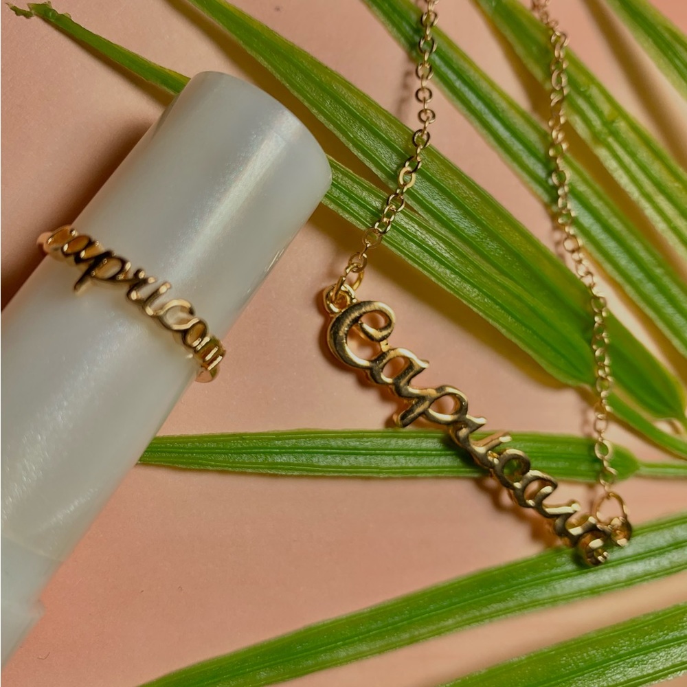 Capricorn zodiac sign necklace and ring set